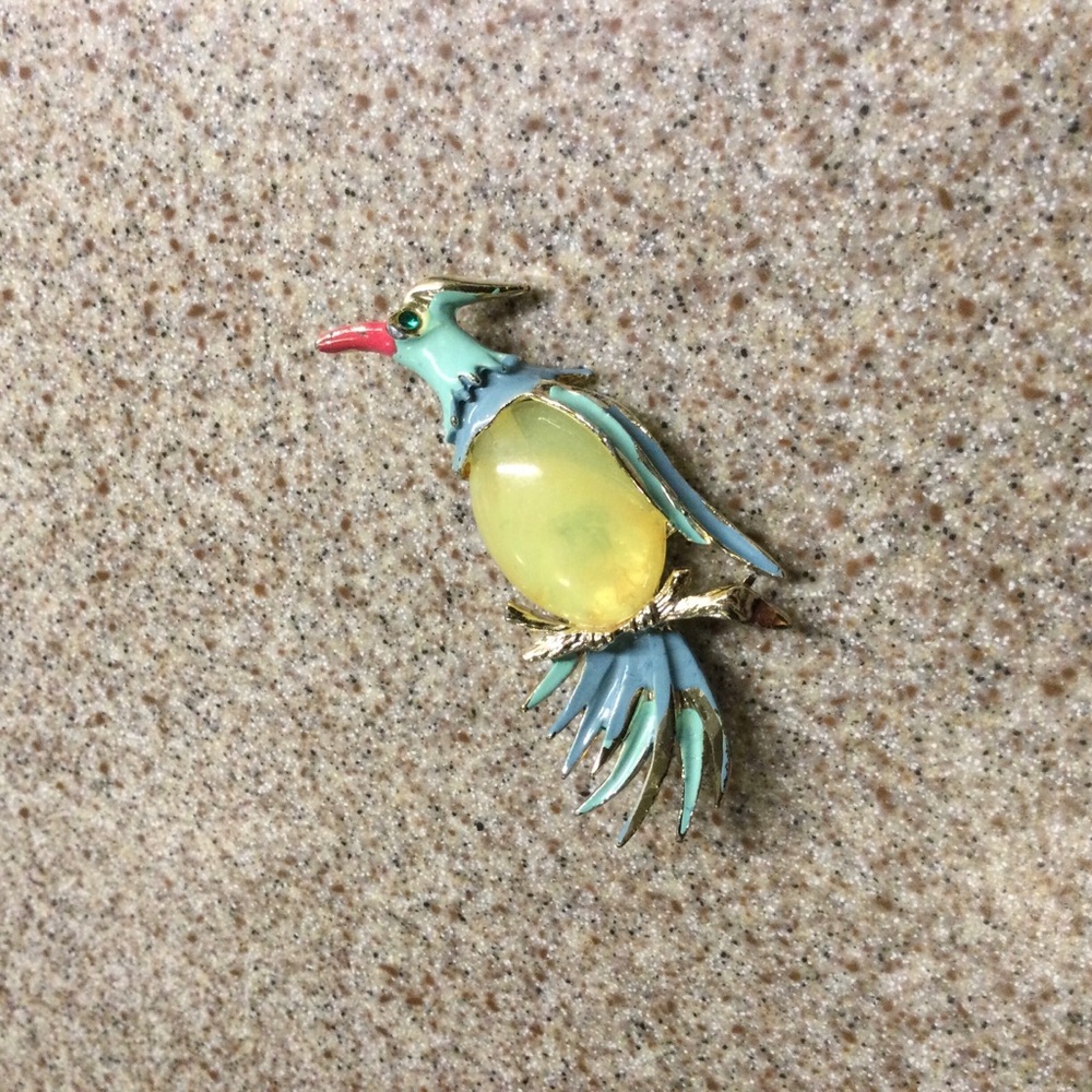 Vintage-Blue and Yellow Jelly Belly Bird of Paradise Brooch
